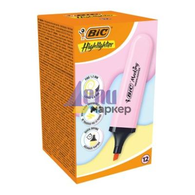 Текст маркер BiC Marking Pastel Скосен връх 1.2-4.6 mm Розов