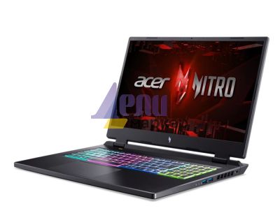 Лаптоп Acer Nitro 5, AN17-41-R4C5, Ryzen 7 7840HS (3.80GHz up to 5.10GHz, 24MB), 17.3” QHD (2560x1440) IPS, 165Hz, 16GB DDR5 (1 slot free), 1024GB PCIe SSD, RTX 4060 8GB GDDR6, Wi-Fi 6e, BT 5.1, HD Mic&Cam, RGB Backlit KB, Linux, Black