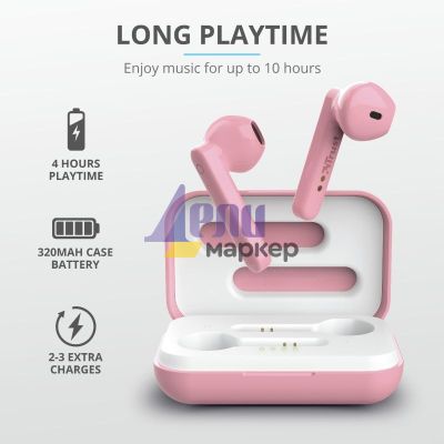 Слушалки TRUST Primo Touch Bluetooth Earphones Pink