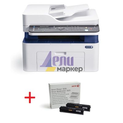 Лазерно многофункционално устройство Xerox WorkCentre 3025N (with ADF) + Xerox Phaser 3020 / WorkCentre 3025 Dual Pack Print Cartridge