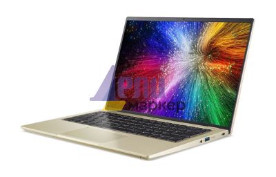 Лаптоп Acer Swift 3, SF314-71-704M, Intel Core i7-12650H (2.30 GHz up to 4.70 GHz, 24MB), 14" 2.8K OLED (WQXGA+ 2880 x 1800), 400nit, DCI-P3 100%, 16 GB LPDDR5, 1024GB PCIe NVMe SSD, Intel UHD, WIFI 6E, BT, FHD Cam, Backlight KBD, FPR, Windows 11, Gold