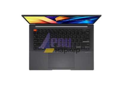 Лаптоп Asus Pro OLED M3402QA-OLED-KM731W,AMD Ryzen 7 5800H (3.2GHz up to 4.4GHz, 16MB), 14" 2.8K (2880 x 1800) OLED 16:10 aspect ratio, GL 600 NITS(HDR) , DDR4 16GB( 8 ON BD.),1TB PCIEG3 SSD, Windows 11 , Num Pad, Indie Black
